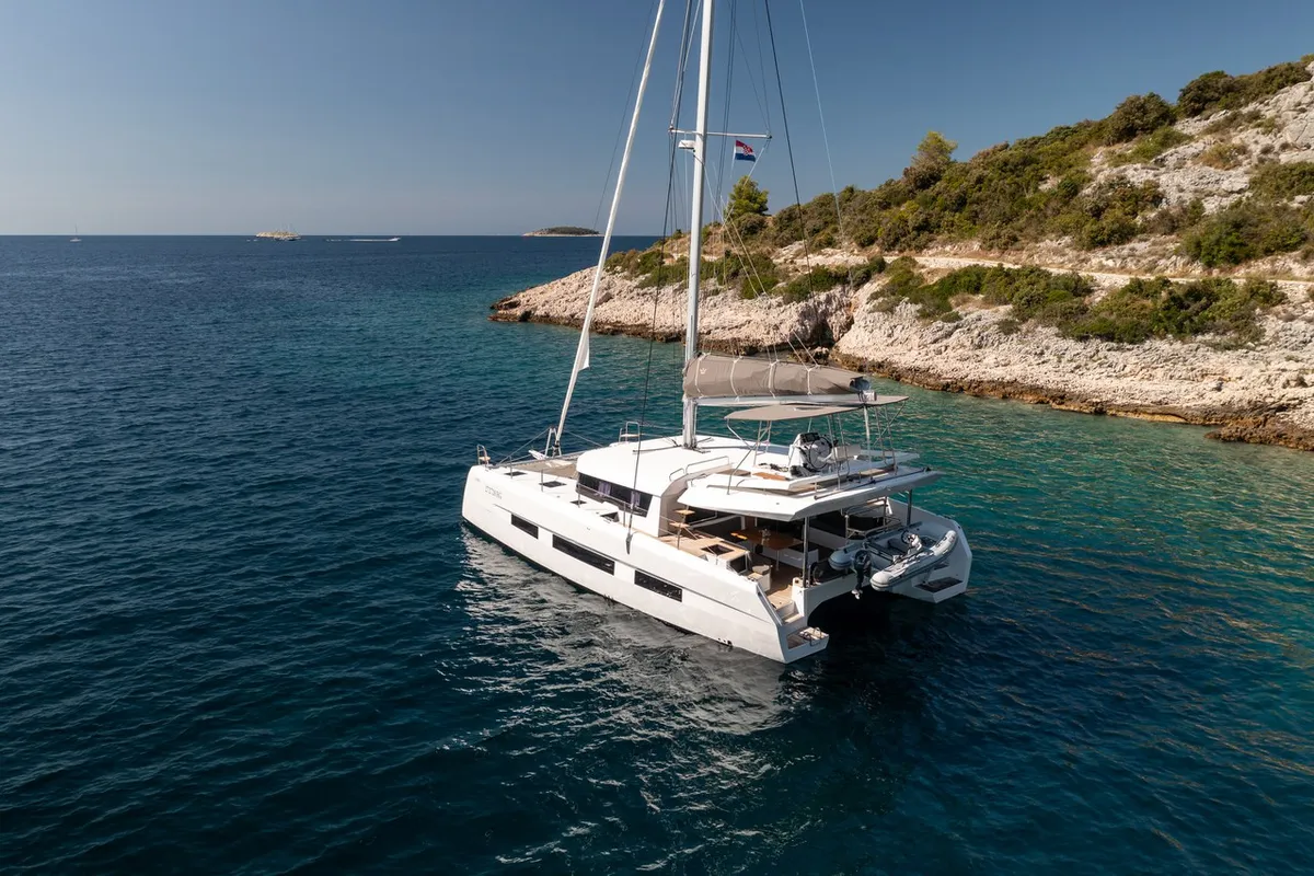 Exterior view of Clo, a Dufour 48 Catamaran catamaran at Primošten, Croatia