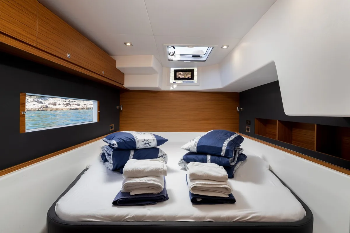 Cabin on Clo, a Dufour 48 Catamaran catamaran at Primošten, Croatia