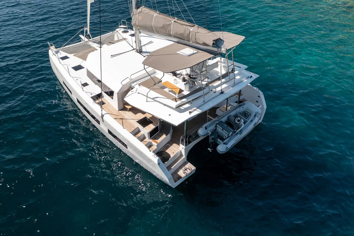Exterior view of Clo, a Dufour 48 Catamaran catamaran at Primošten, Croatia