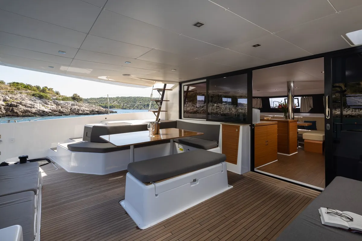 Deck of Clo, a Dufour 48 Catamaran catamaran at Primošten, Croatia