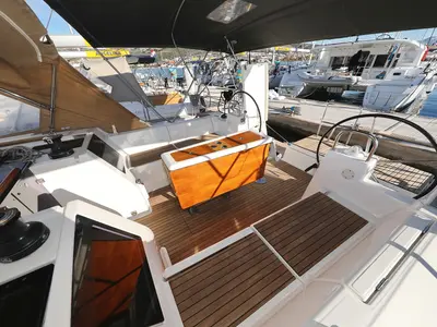 Cockpit of Horido, a Dufour 460 GL sailboat at Grad Trogir, Croatia