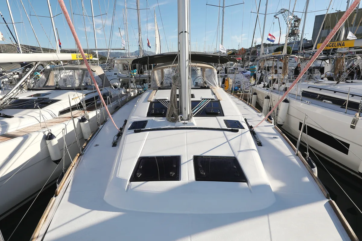 Exterior view of Horido, a Dufour 460 GL sailboat at Grad Trogir, Croatia