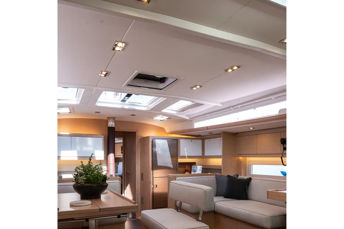 Salon of Ionian Blue, a Dufour 530 sailboat at Preveza, Greece