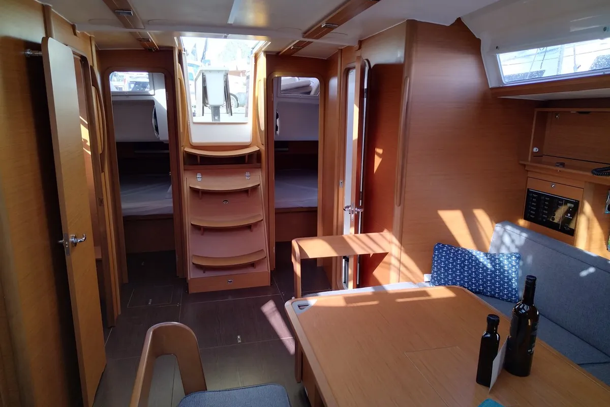 Salon of Triumph, a Dufour 430 sailboat at Kontokali, Greece