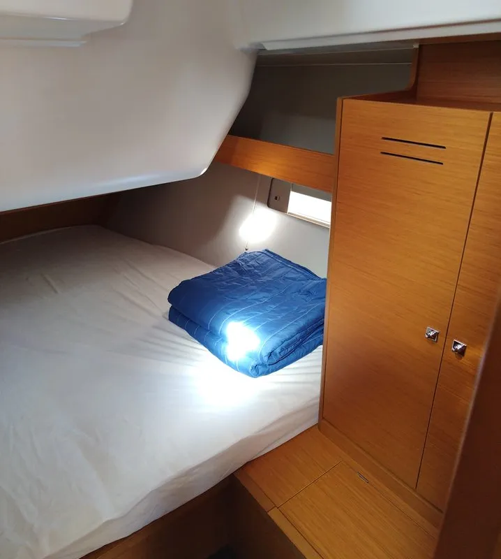Cabin on Triumph, a Dufour 430 sailboat at Kontokali, Greece