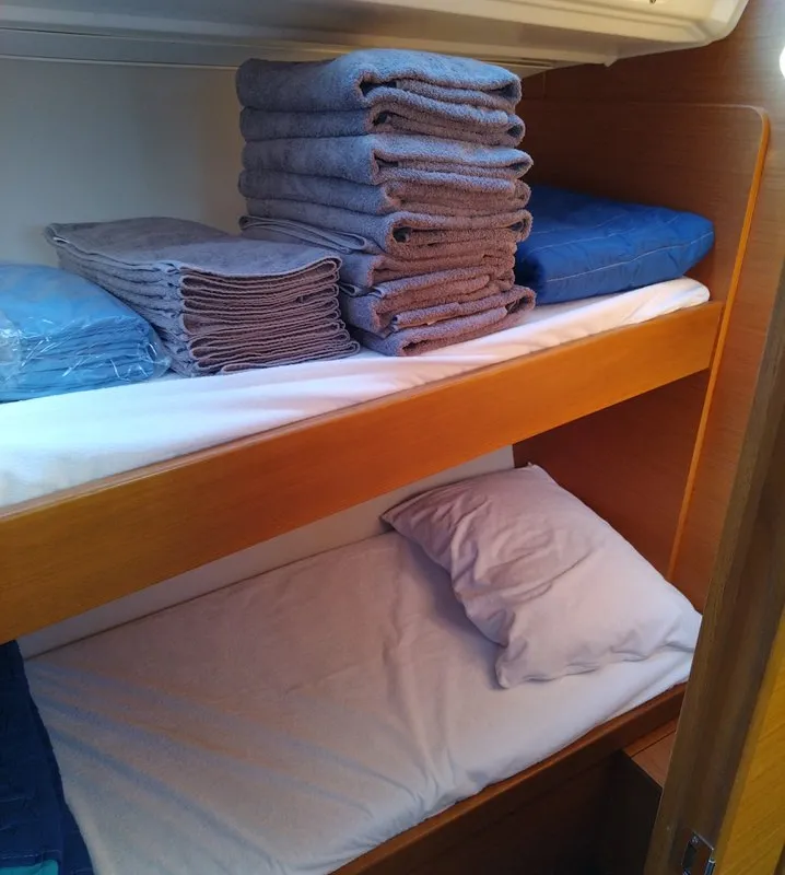 Cabin on Triumph, a Dufour 430 sailboat at Kontokali, Greece