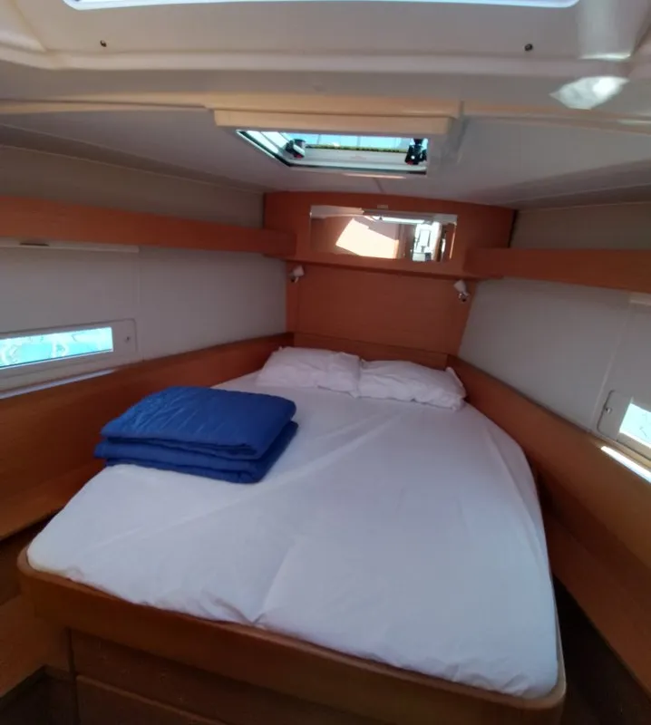 Cabin on Triumph, a Dufour 430 sailboat at Kontokali, Greece
