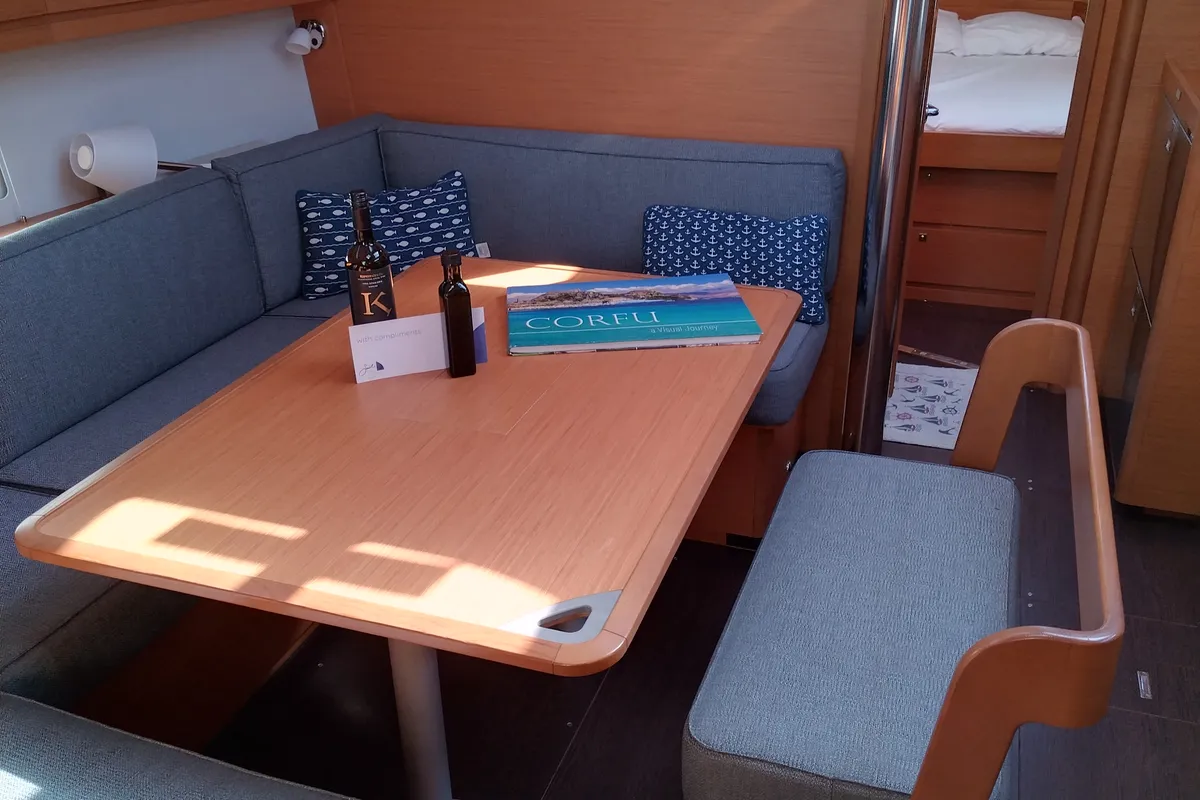 Salon of Triumph, a Dufour 430 sailboat at Kontokali, Greece