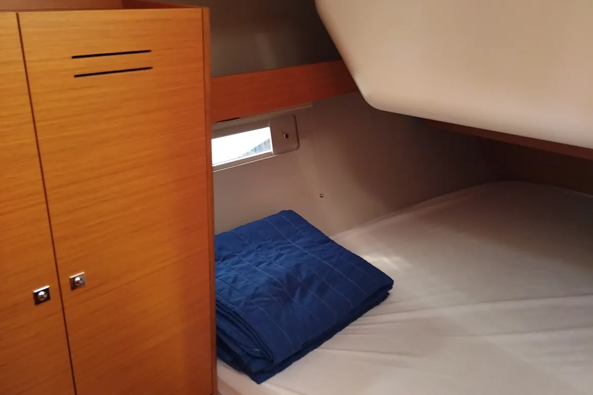 Cabin on Triumph, a Dufour 430 sailboat at Kontokali, Greece