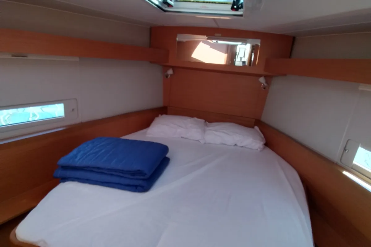 Cabin on Triumph, a Dufour 430 sailboat at Kontokali, Greece