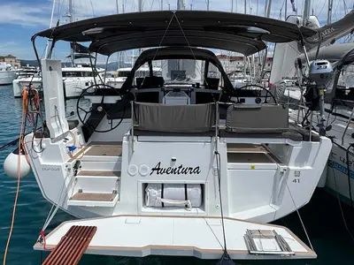 Cockpit of Aventura, a Dufour 41 sailboat at Grad Trogir, Croatia