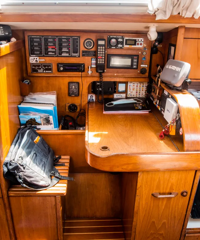 Cockpit of Sophia, a Jeanneau Sun Odyssey 33 sailboat at Volos Municipality, Greece
