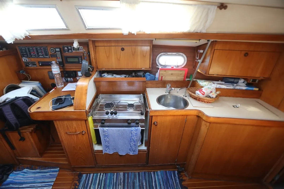 Galley of Sophia, a Jeanneau Sun Odyssey 33 sailboat at Volos Municipality, Greece