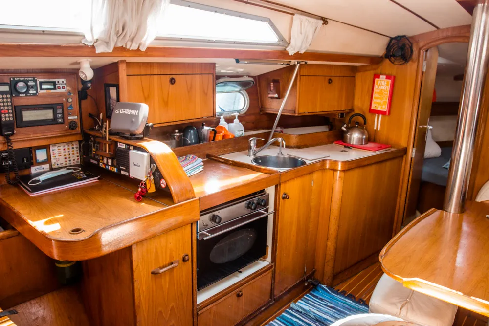 Galley of Sophia, a Jeanneau Sun Odyssey 33 sailboat at Volos Municipality, Greece