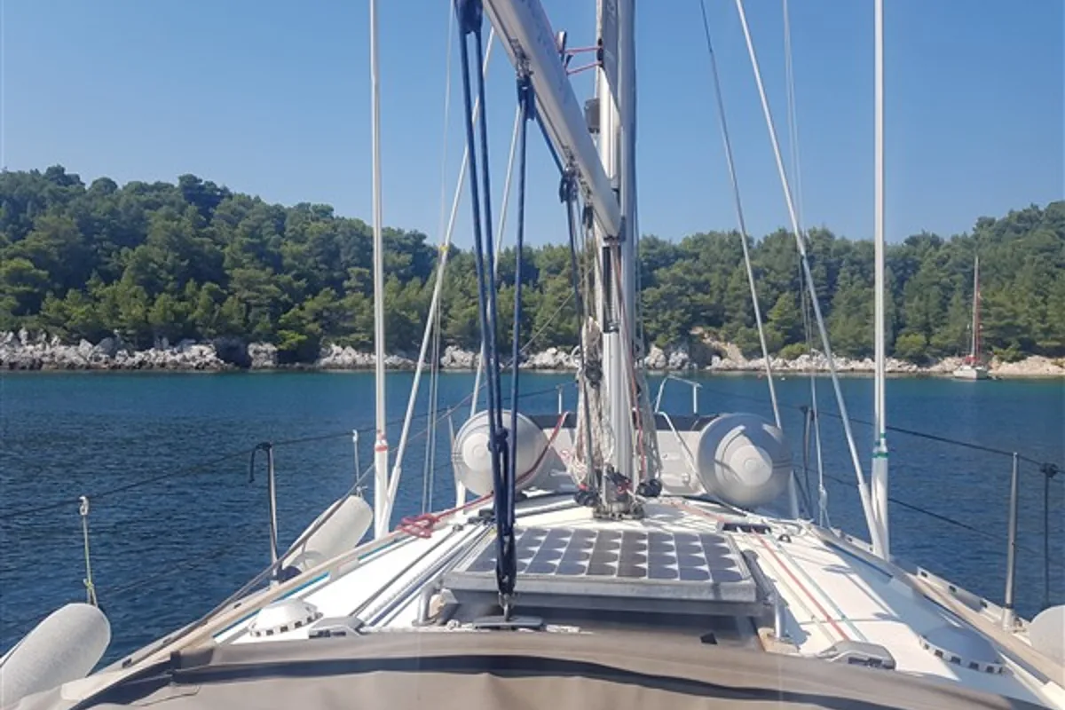 Deck of Sophia, a Jeanneau Sun Odyssey 33 sailboat at Volos Municipality, Greece