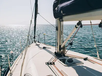 Deck of Mila, a Jeanneau Sun Odyssey 42 i sailboat at Volos, Greece
