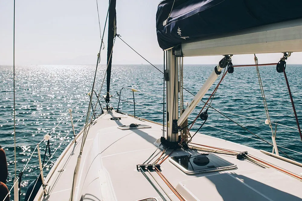 Deck of Mila, a Jeanneau Sun Odyssey 42 i sailboat at Volos, Greece