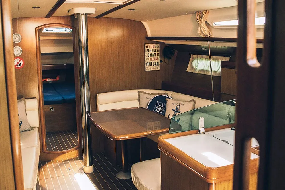 Salon of Mila, a Jeanneau Sun Odyssey 42 i sailboat at Volos, Greece