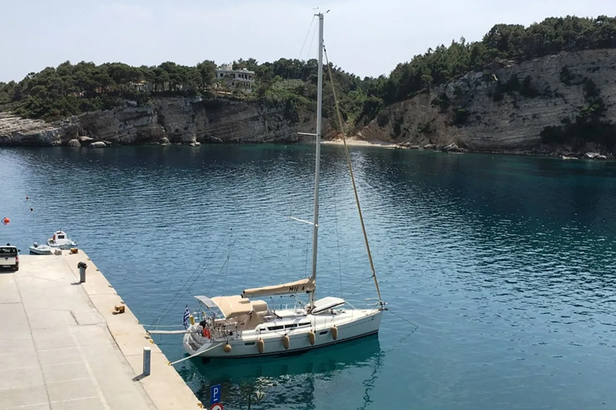 Exterior view of Mila, a Jeanneau Sun Odyssey 42 i sailboat at Volos, Greece