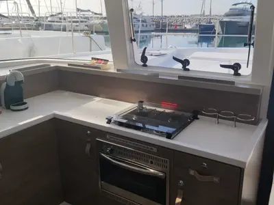 Galley of Blitz, a Bali 4.2 catamaran at Tonnarella, Italy