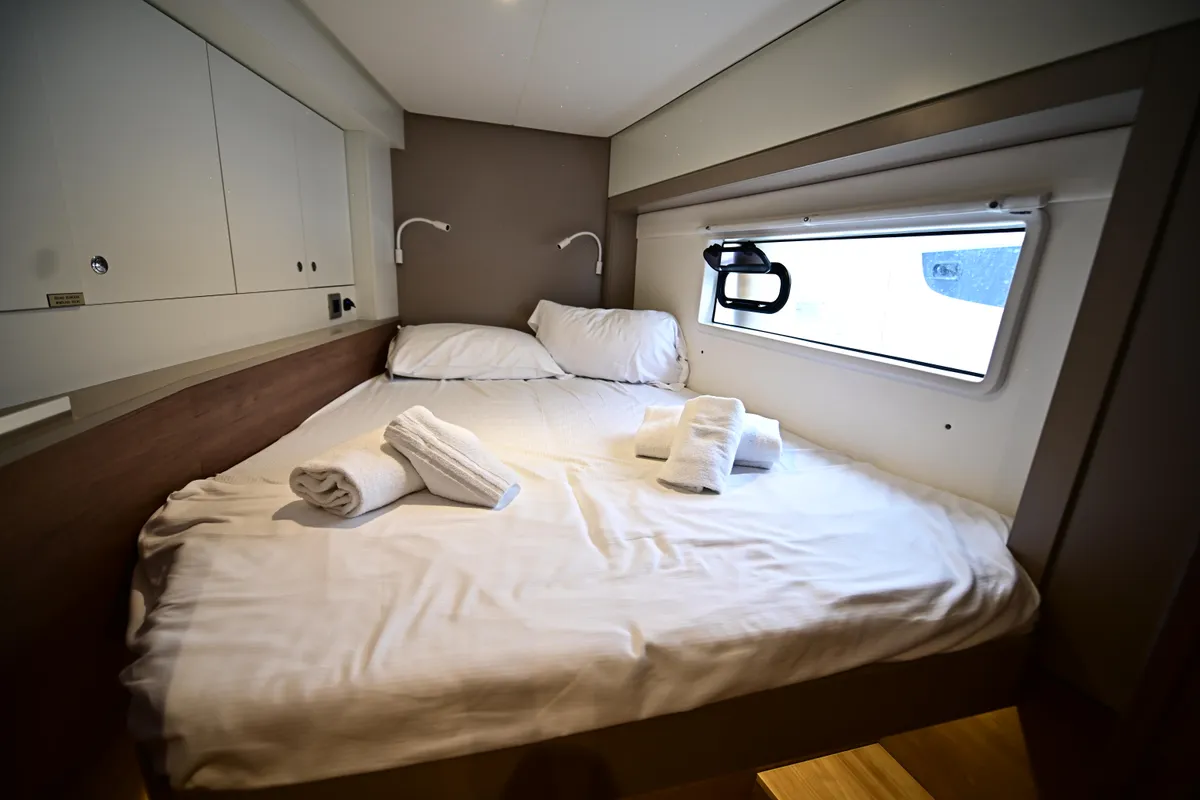Cabin on Blitz, a Bali 4.2 catamaran at Tonnarella, Italy