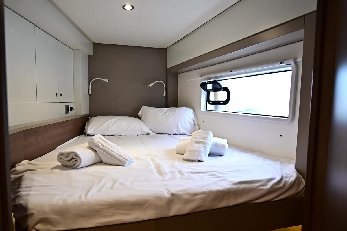 Cabin on Blitz, a Bali 4.2 catamaran at Tonnarella, Italy