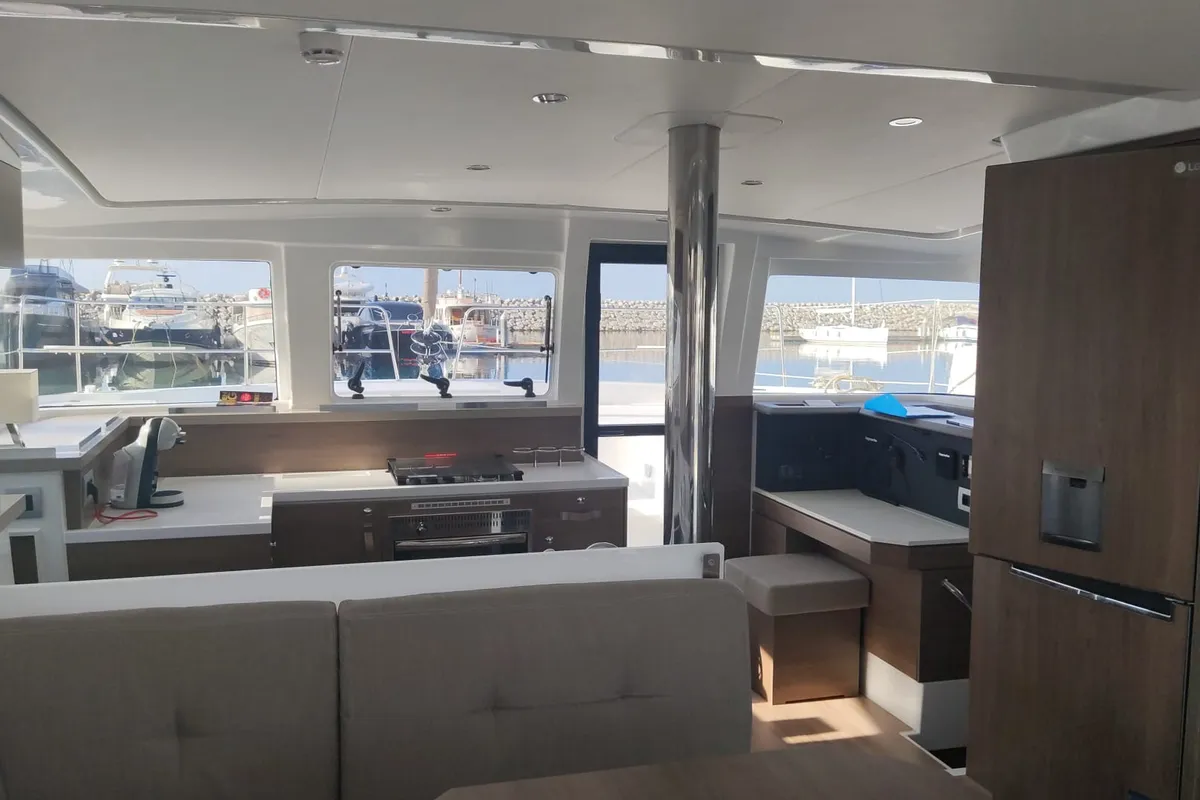 Galley of Blitz, a Bali 4.2 catamaran at Tonnarella, Italy