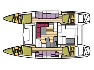 Floor plan of Lucrezia, a Lagoon 42 catamaran at Olbia, Italy