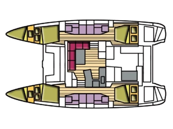 Floor plan of Lucrezia, a Lagoon 42 catamaran at Olbia, Italy
