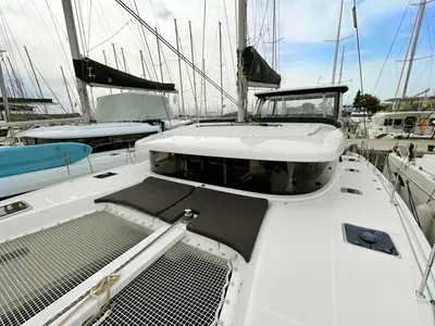 Deck of N. M, a Lagoon 42 catamaran at Athens, Greece