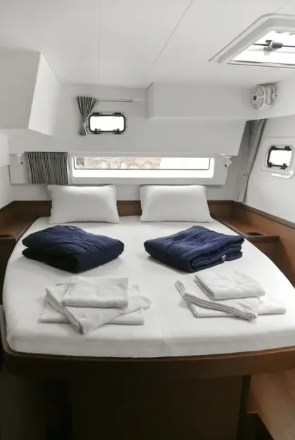 Cabin on N. M, a Lagoon 42 catamaran at Athens, Greece