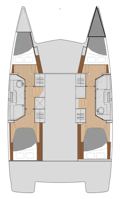 Floor plan of Seas The Day, a Fountaine Pajot Isla 40 catamaran at Central Abaco, Bahamas