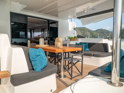 Deck of Sailuxe - Clementina, a Lagoon 51 catamaran at Salerno, Italy