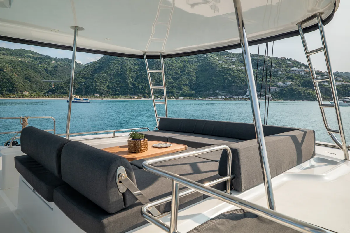 Deck of Sailuxe - Clementina, a Lagoon 51 catamaran at Salerno, Italy