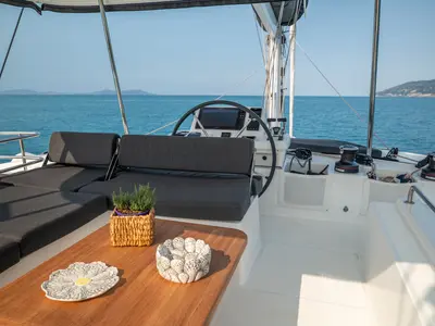 Cockpit of Sailuxe - Clementina, a Lagoon 51 catamaran at Salerno, Italy