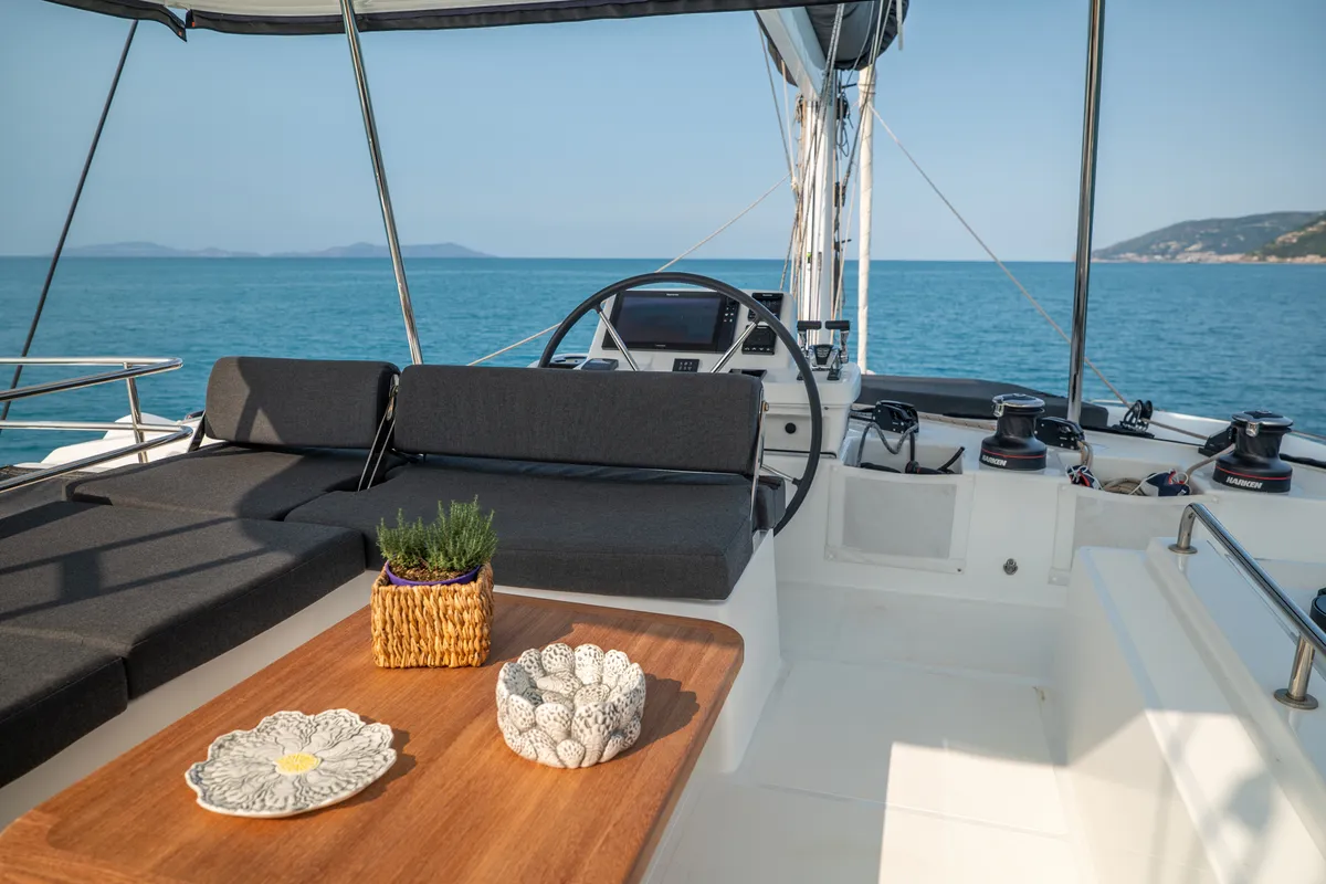 Cockpit of Sailuxe - Clementina, a Lagoon 51 catamaran at Salerno, Italy