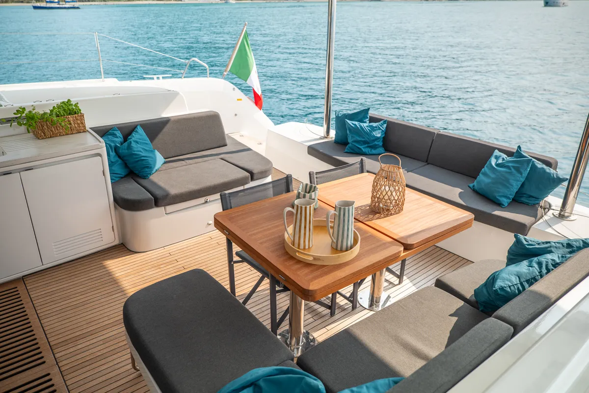 Deck of Sailuxe - Clementina, a Lagoon 51 catamaran at Salerno, Italy