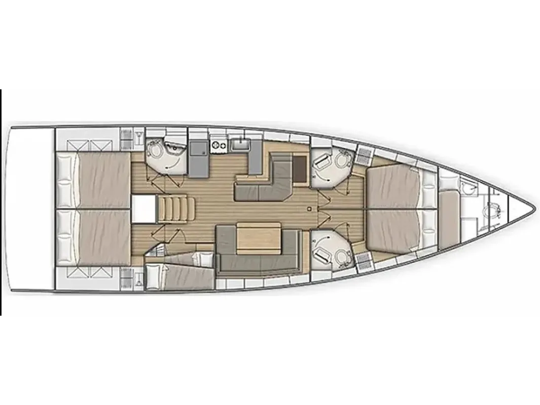 Floor plan of All Blue II, a Beneteau Oceanis 51.1 sailboat at Municipal Unit of Lefkada, Greece