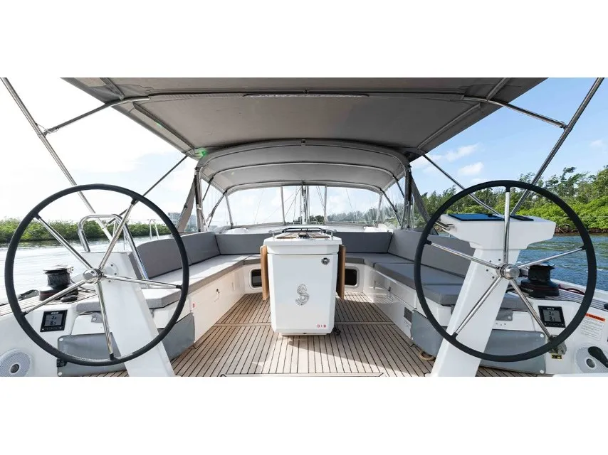 Cockpit of All Blue II, a Beneteau Oceanis 51.1 sailboat at Municipal Unit of Lefkada, Greece