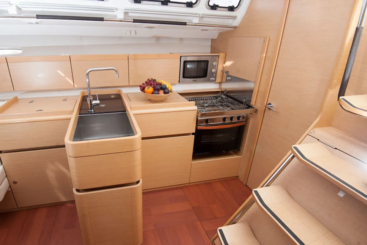 Galley of Zephyr, a Beneteau First 45 sailboat at Grad Kaštela, Croatia