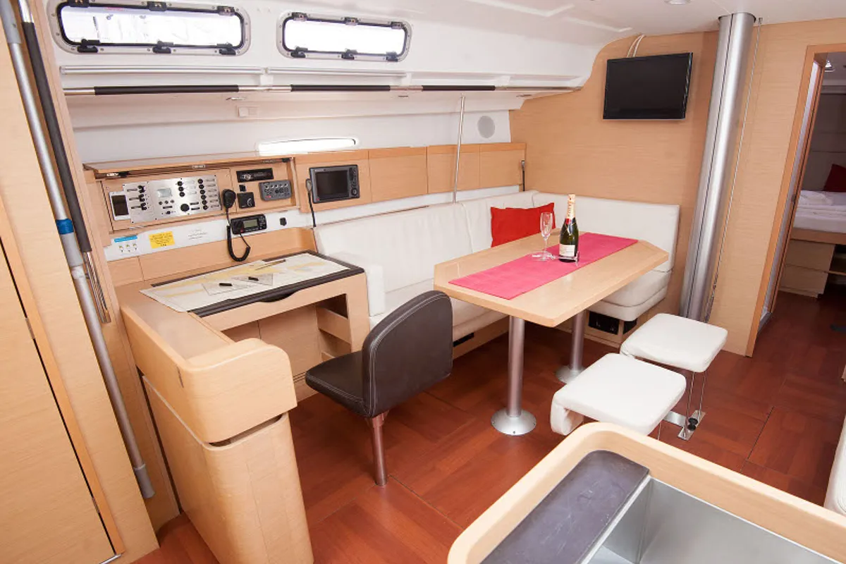 Salon of Zephyr, a Beneteau First 45 sailboat at Grad Kaštela, Croatia