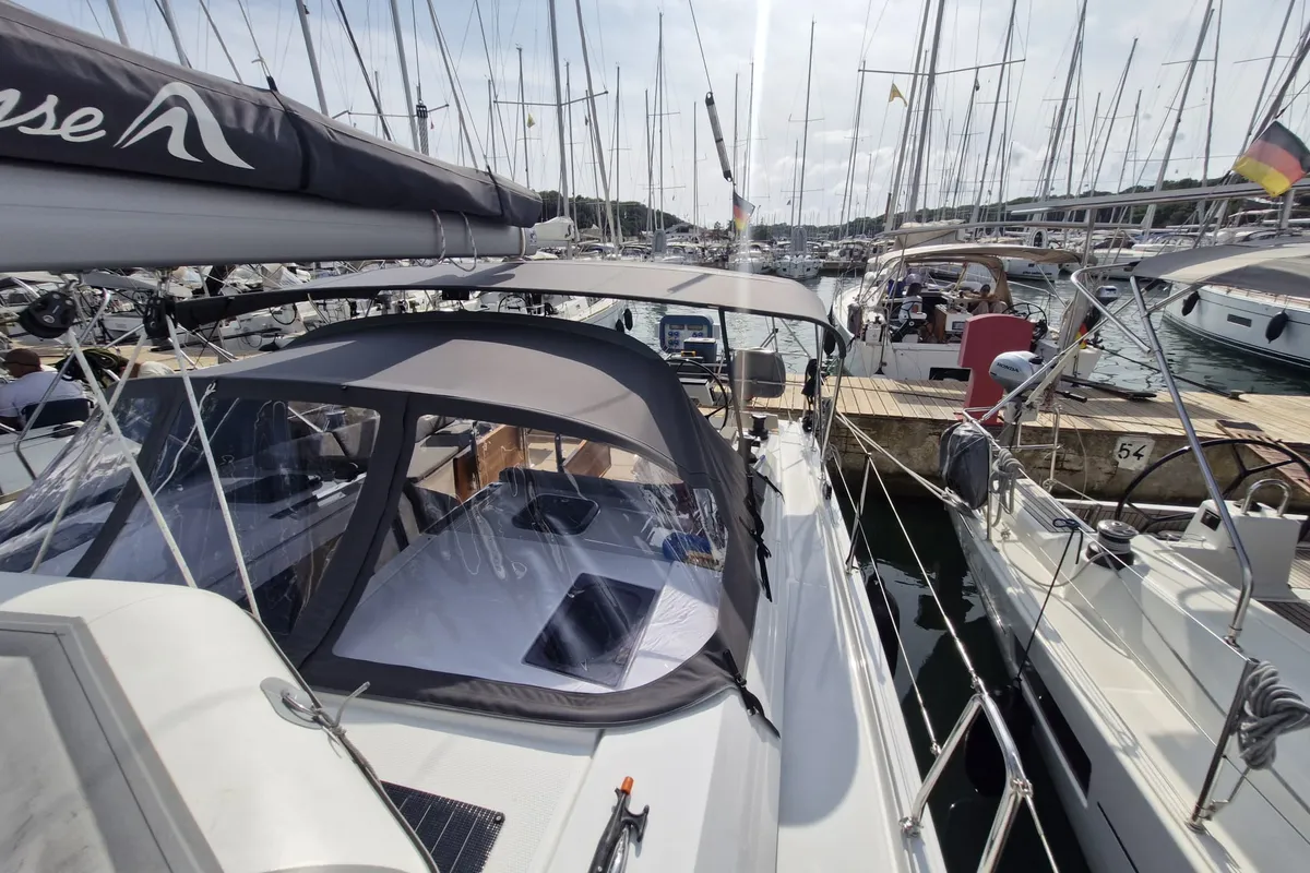 Deck of Marius, a Hanse 410 sailboat at Grad Pula, Croatia