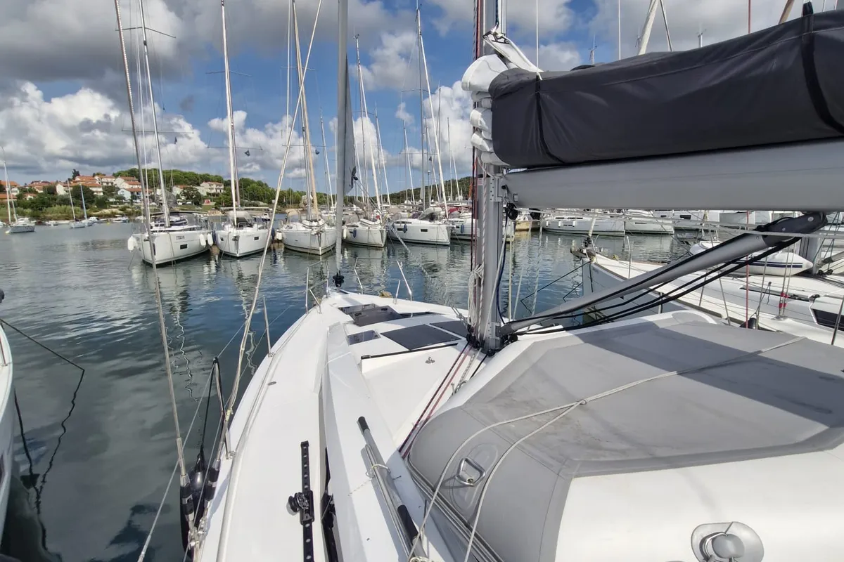 Deck of Marius, a Hanse 410 sailboat at Grad Pula, Croatia