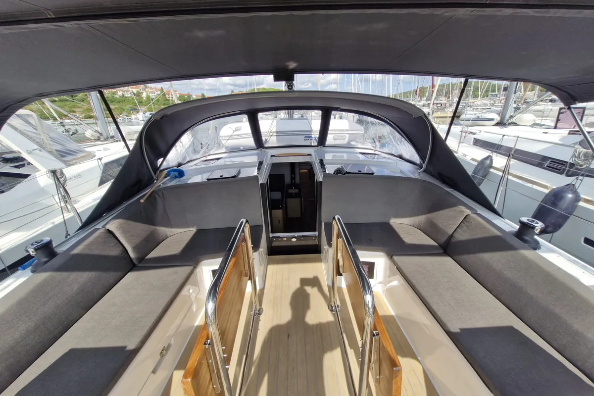 Deck of Marius, a Hanse 410 sailboat at Grad Pula, Croatia