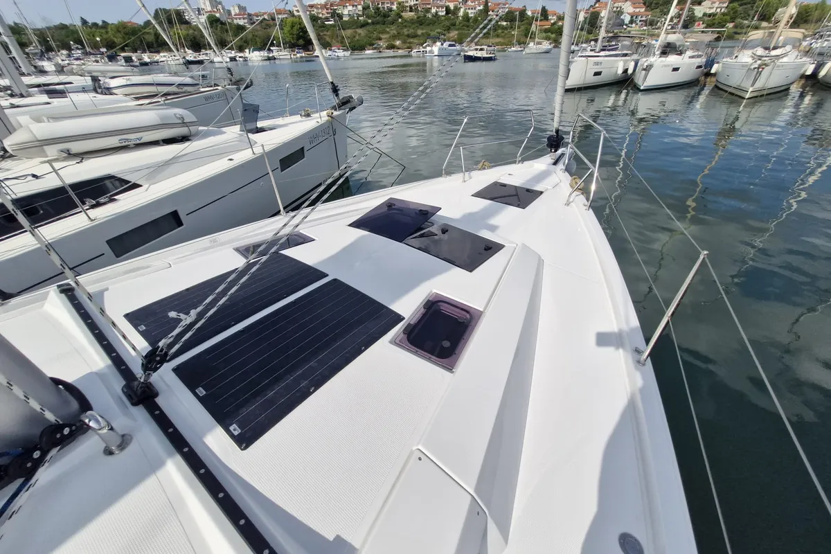 Deck of Marius, a Hanse 410 sailboat at Grad Pula, Croatia
