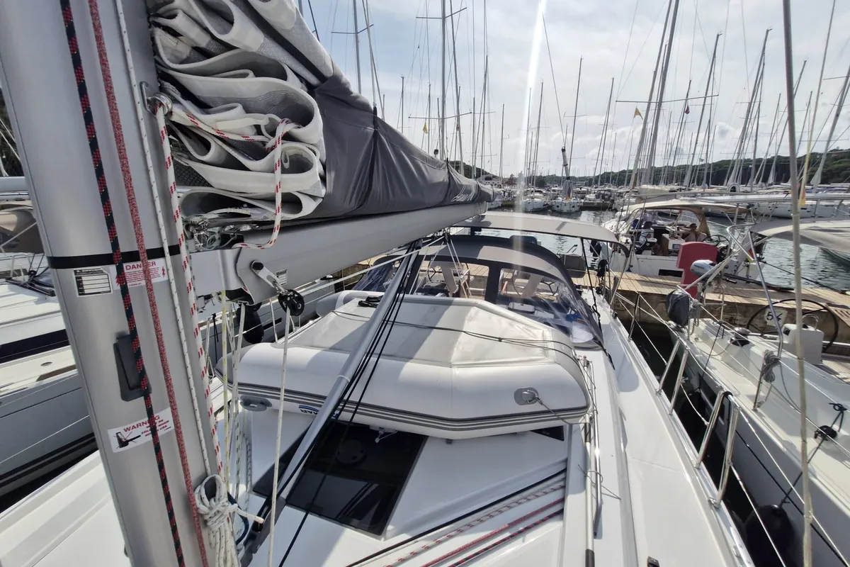 Deck of Marius, a Hanse 410 sailboat at Grad Pula, Croatia