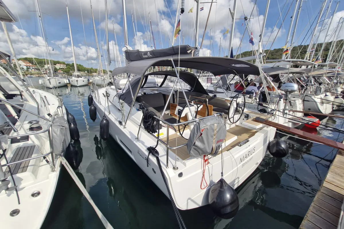 Exterior view of Marius, a Hanse 410 sailboat at Grad Pula, Croatia