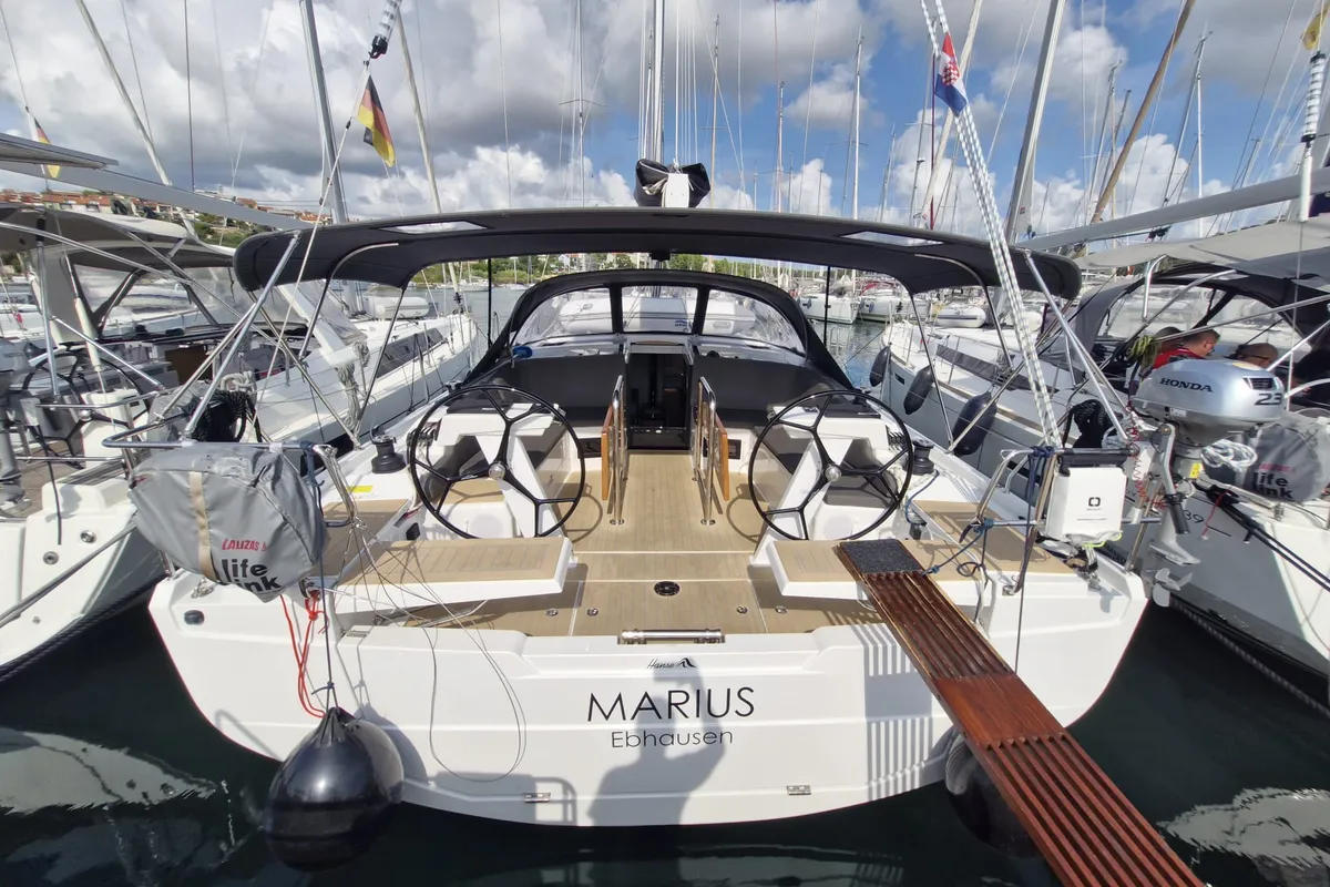 Exterior view of Marius, a Hanse 410 sailboat at Grad Pula, Croatia