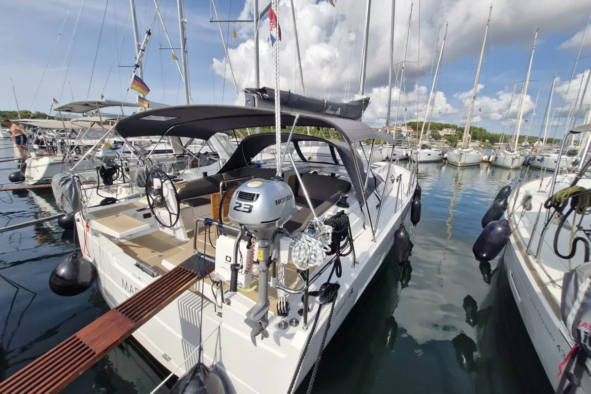 Exterior view of Marius, a Hanse 410 sailboat at Grad Pula, Croatia