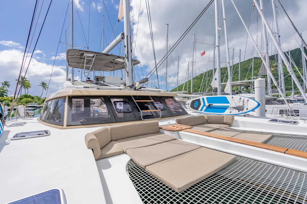 Deck of Luna, a Nautitech 46 Fly catamaran at Road Town, British Virgin Islands